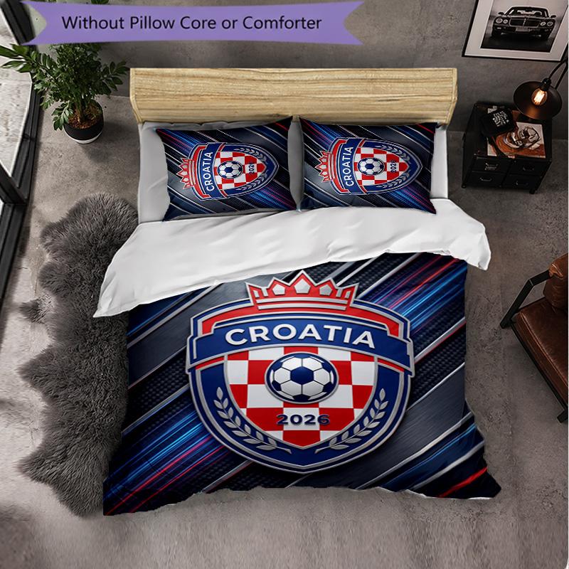 Croatia Football Pattern 3 Pieces Bedding Set Soft Microfiber Duvet Cover with Pillow Cases for Bedroom