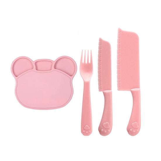 

Complementary Food Cutting Board with Cartoon Shape Safe Rounded Cutters Forks Cutting Tray for Baby Early Education