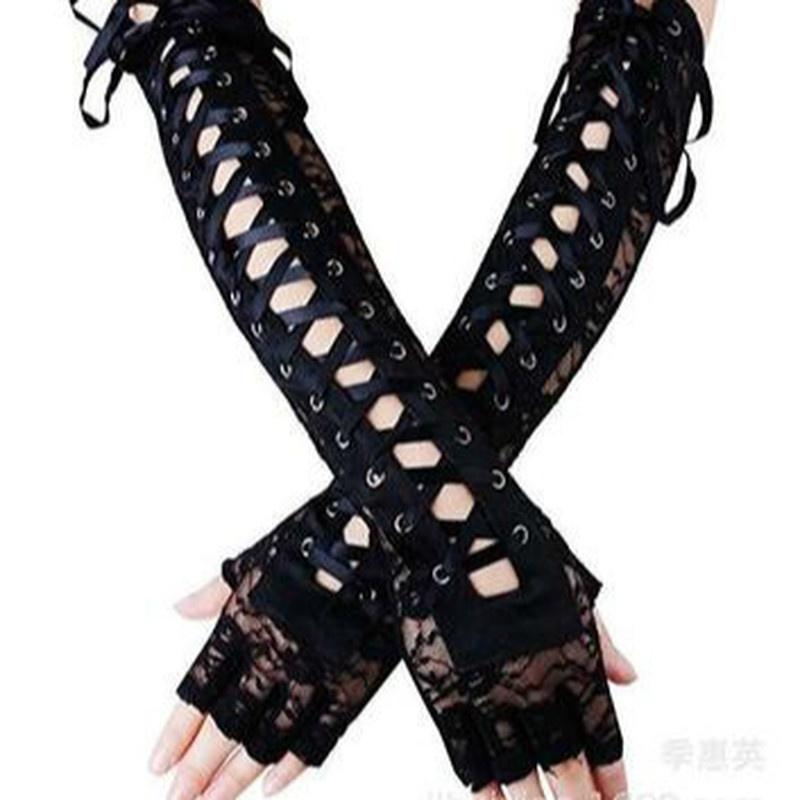 1 par Halloween Retro Lange hansker for kvinner Blonde Korsett Arm Albue Fingerløs hanske Svart