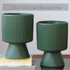 Nordic Ceramic Flower Pot with Tray - High-Footed Vertical Stripes for Indoor/ Balcony, Ideal for Pothos and Orchids.