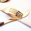Retro Wooden Handle Stainless Steel Dinnerware Gold-Plateing Elegant Western Food Fork Spoon Knife Tableware