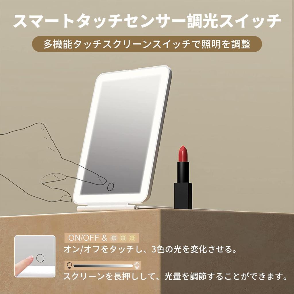 Folding Tabletop Makeup Mirror with LED 10x Adjustable 1000mAh High USB and Easy Storage 3-Color Lights, Magnification, Angle, Capacity, Rechargeable,