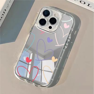 Colorful Love Pattern Mirror Acrylic Phone Case For iPhone 16 11 12 13 14 15 17 Pro Max XS X XR 7 8 Plus Shockproof Bumper Cover