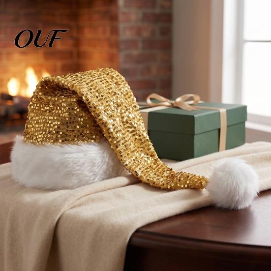 Sparkly Xmas Cap Christmas Santa Hat for Adults, Thicken Soft Velvet with Sequin Halloween Costume Decoration, Long Claus Holiday Party Cosplay