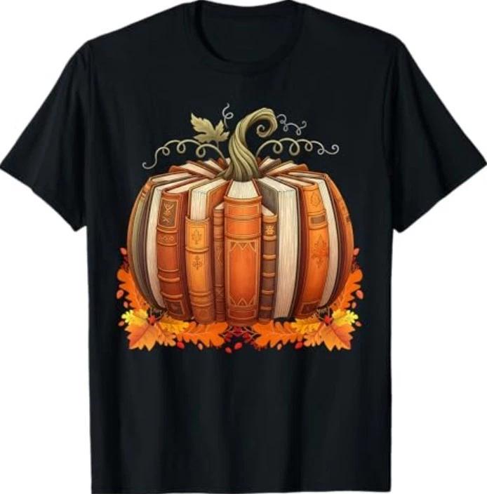 Fall Book Pumpkin Retro Reading Teacher Books Lover T-Shirt 2XL