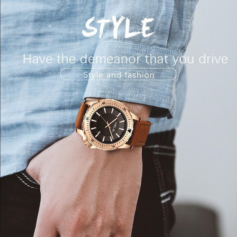 HELEI Mode Sport Quarz Uhr Datum Magnetisches Silikon Leuchtarmband Herren Leder Armbanduhr