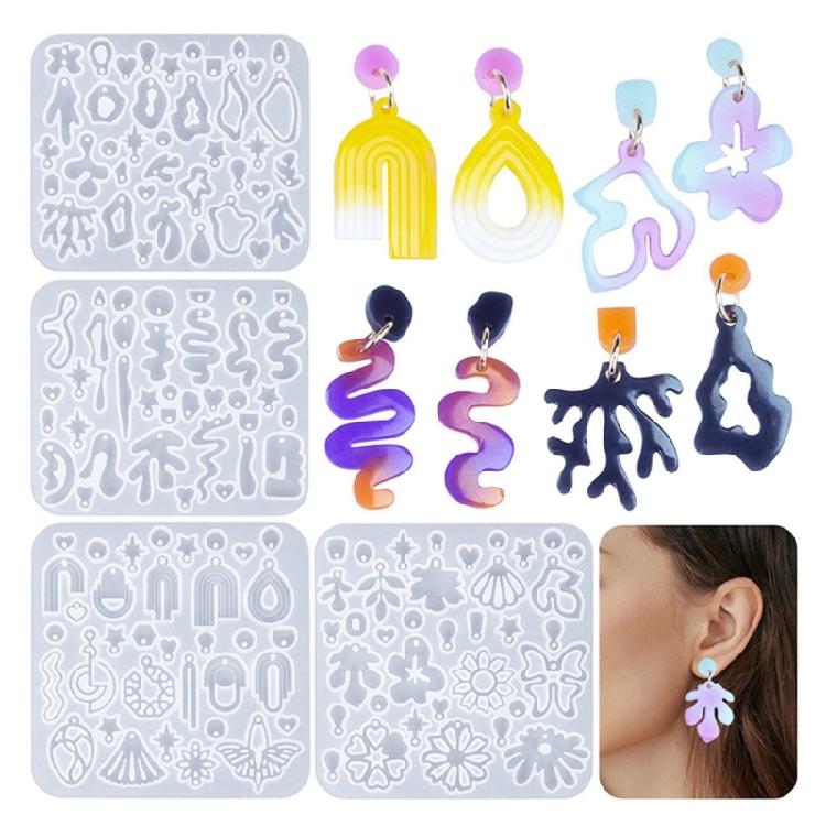 Set of 4 Geometric Irregular Earring Epoxy Mold Earring Pendant Mold for Craft Enthusiasts Jewelry Making Tool
