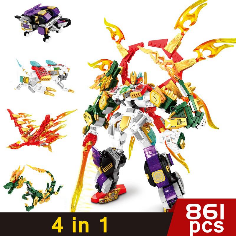 Transformation 6 In 1 City Police Dinosaur Mecha Deformation City Guard Robot Enlighten Block Set Kids Educational Building
