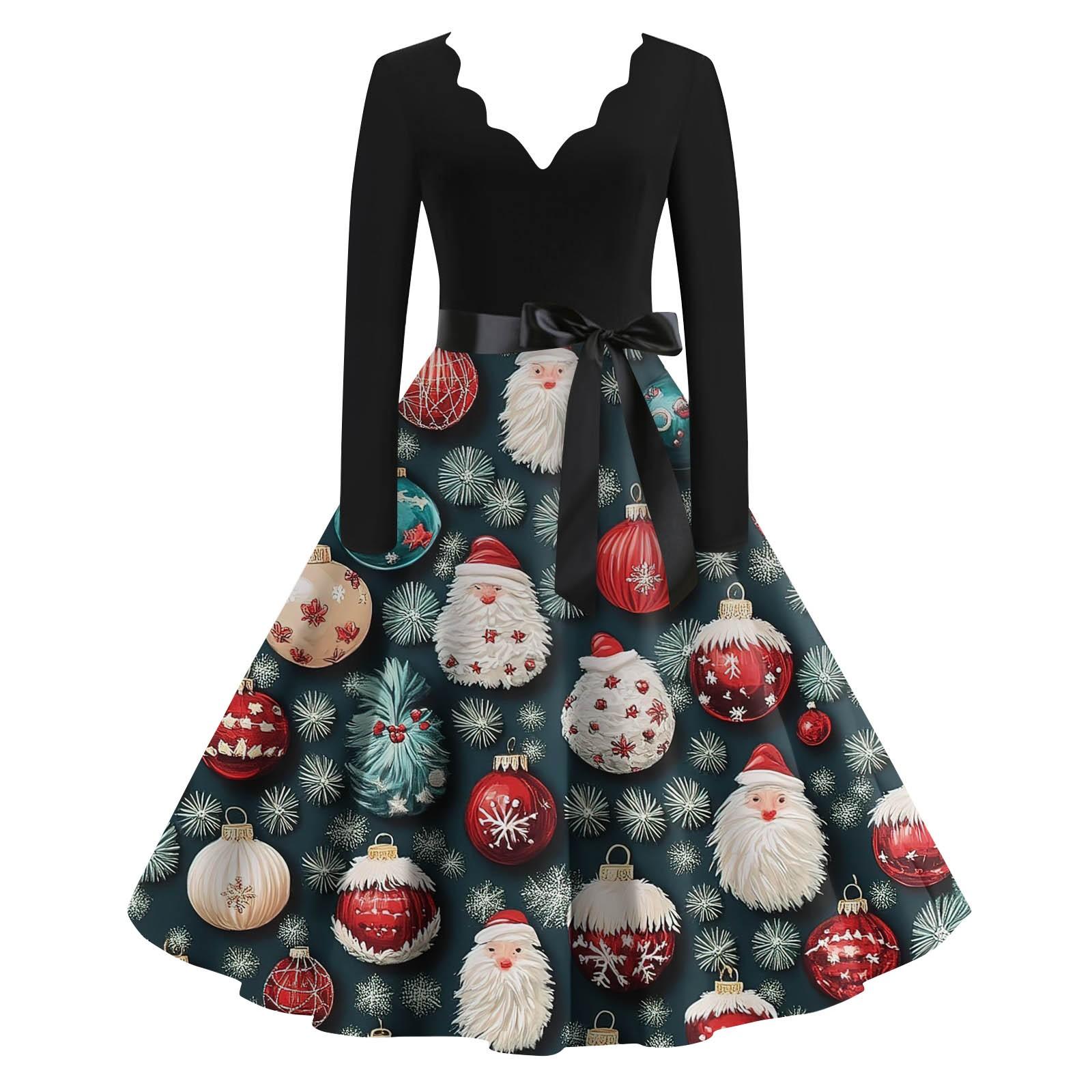 

Женские повседневные модные длинные платья с рождественским графическим принтом и длинными рукавами в винтажном стиле XL белый