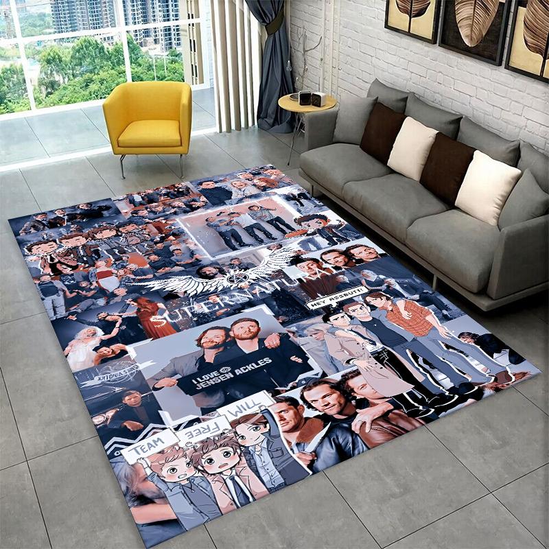 SPN Supernatural Dean Sam TV Carpet Rug for Playroom Bedroom Living Room Sofa Home Decor,kid Area Rug Non-slip Floor Mat Gift