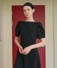 Bye Bye Seop Boat Neck Puff Long Dress Black [T43]