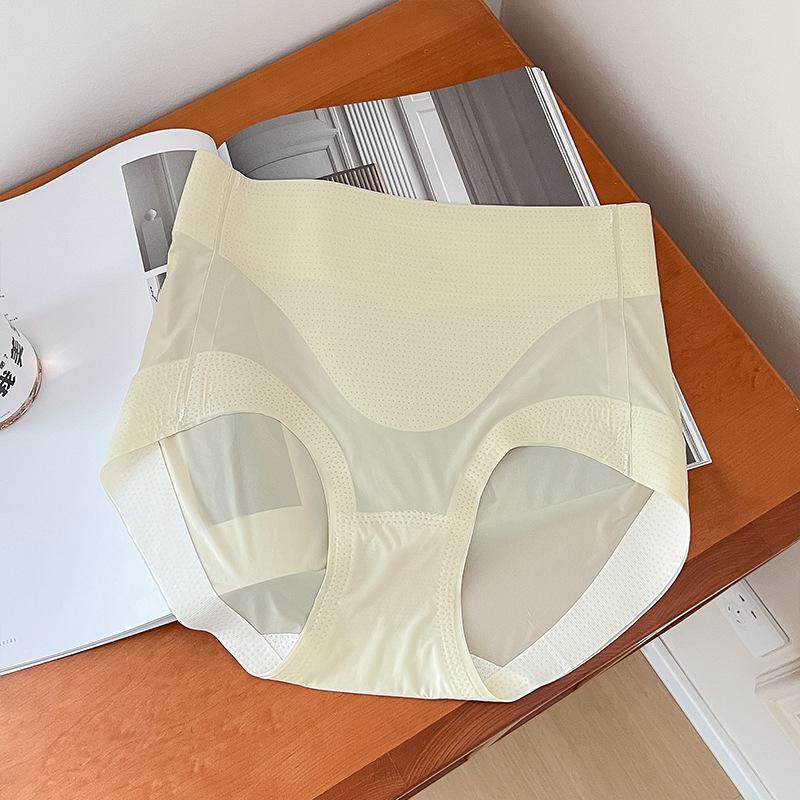 Seamless High Waist Cream Ice Silk Underwear for Women Naked Lift Hip Breathable Belly Wrap Hip Briefs