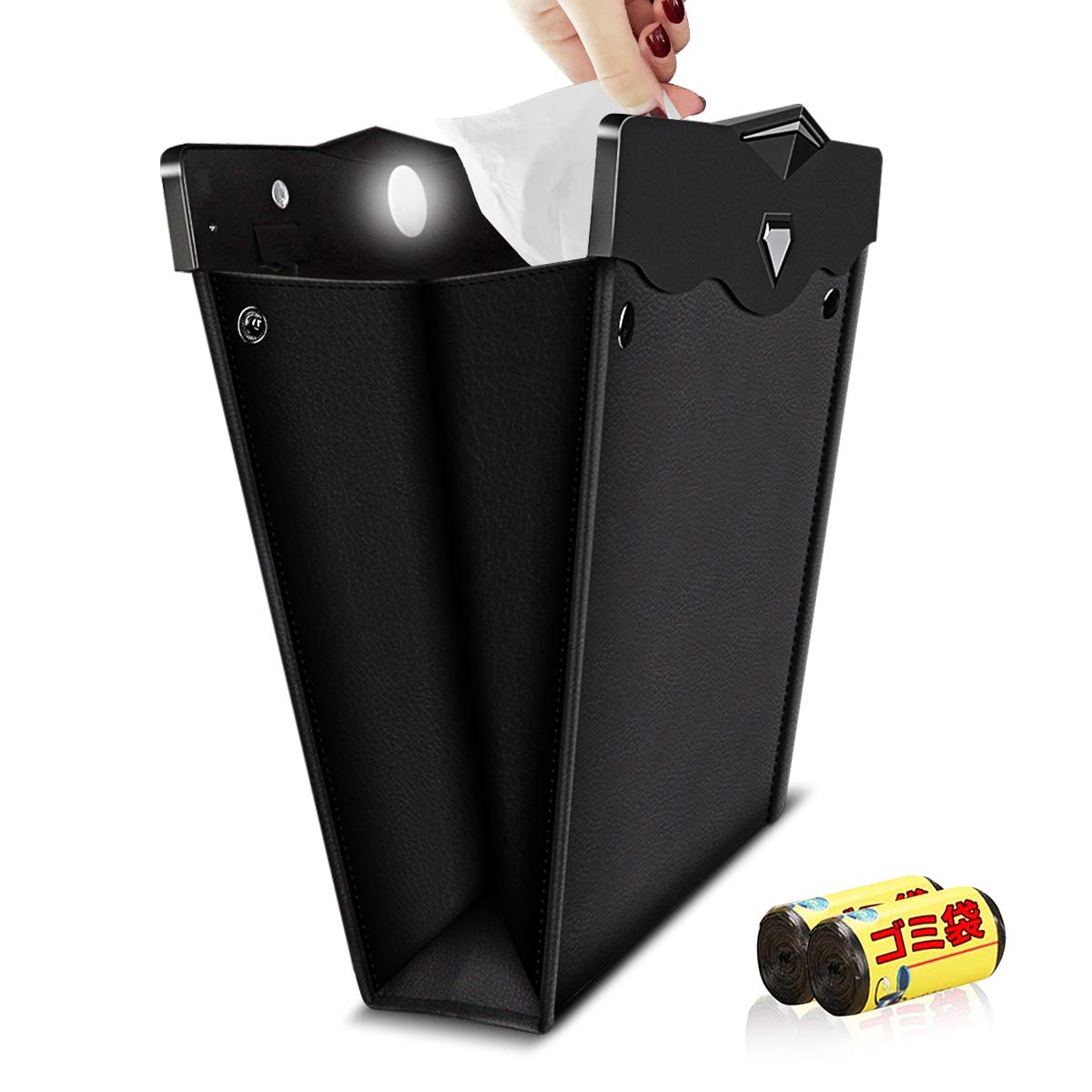 

HOPOPRO Car Trash Improved Car Storage Seatback Rear Seat Car Accessory Organizer with LED PU Large Includes Garbage Bag Can, Case, Pocket, Storage, чёрный