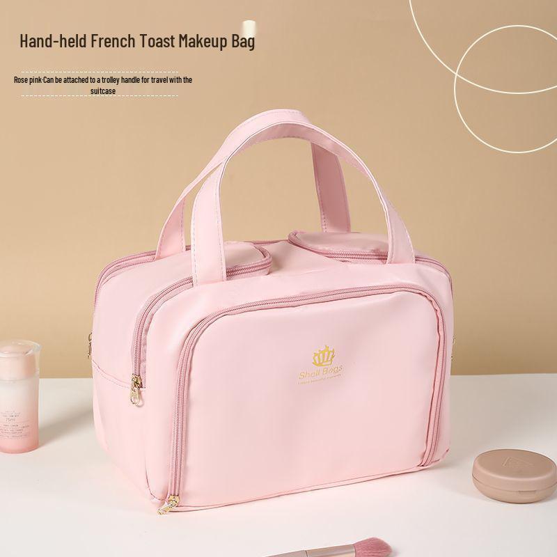 

Portable Partitioned Makeup Bag for Travel – Large Capacity with Dry/Wet Separation, Attachable to Luggage Thickened PU Large Capacity with Compartment