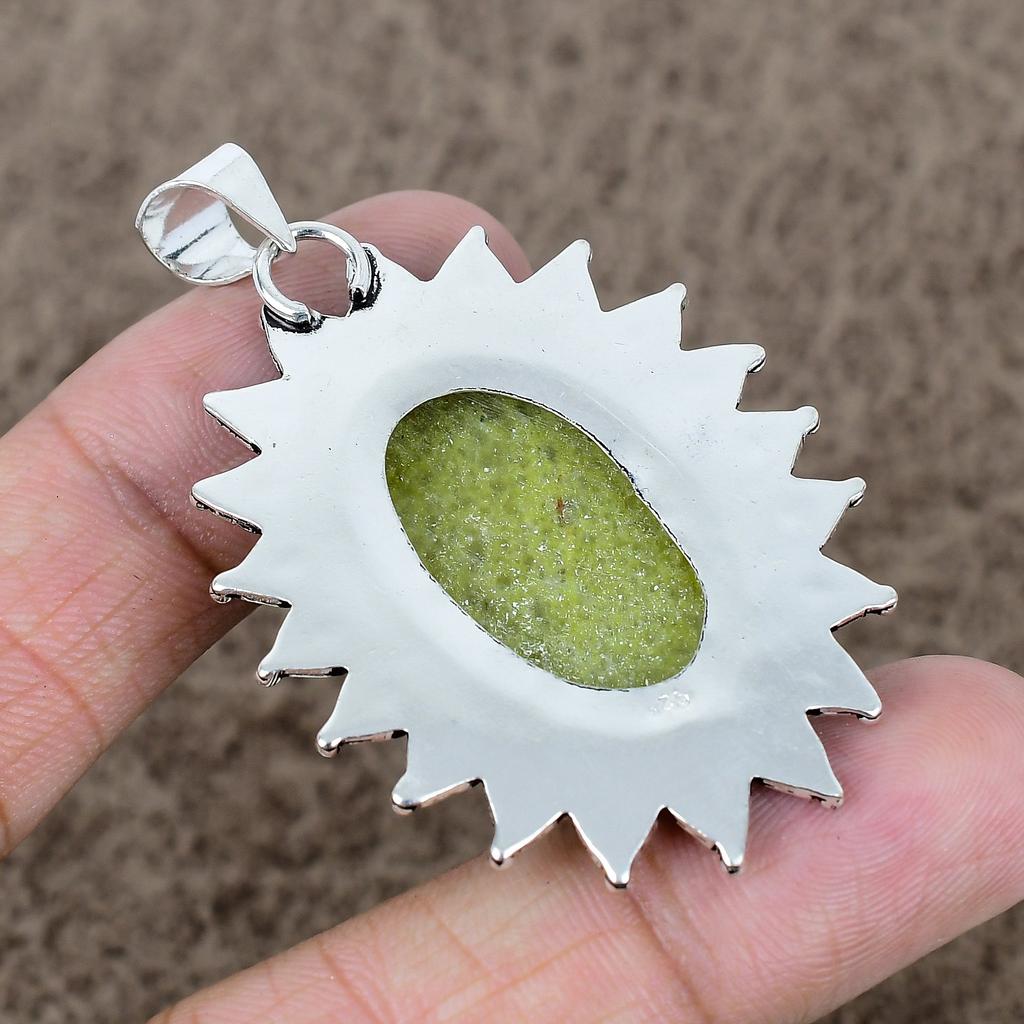 Swiss Green Opal Gemstone 925 Sterling Silver Jewelry Pendant 2.25" KKG-744