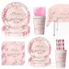 Pink Birthday Party Supplies Diamond Themed Paper Plates Paper Cups Banners Tissue Tablecloths Tableware Decorating Party