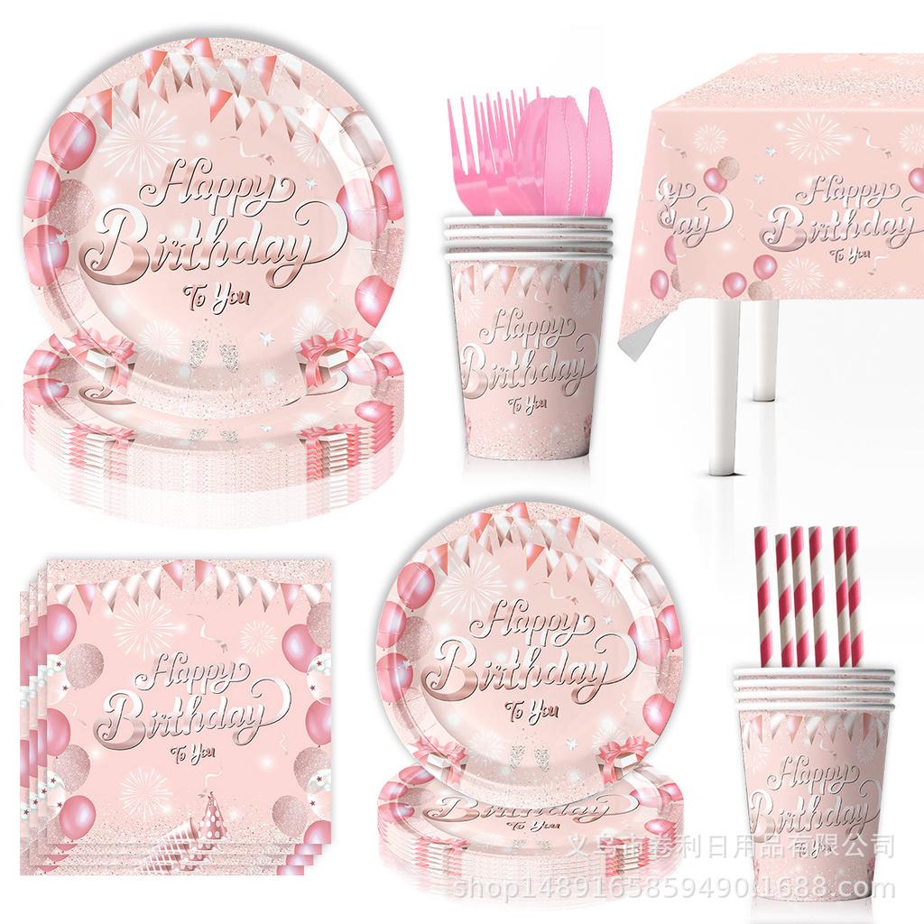 Pink Birthday Party Supplies Diamond Themed Paper Plates Paper Cups Banners Tissue Tablecloths Tableware Decorating Party