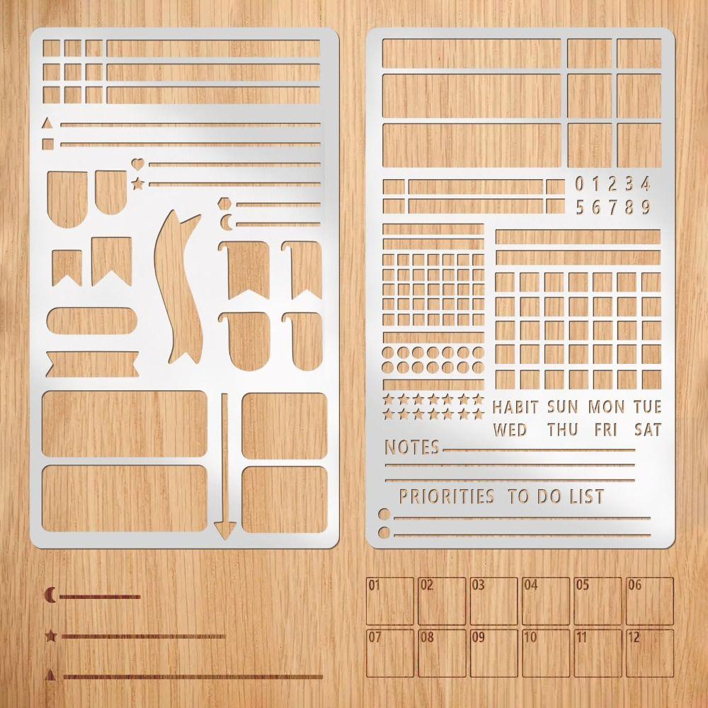 Vintage Stainless Steel Template Ruler Hollow Double-Sided Template Planner Stencil DIY Portable Drawing Ruler for Scrapbooking