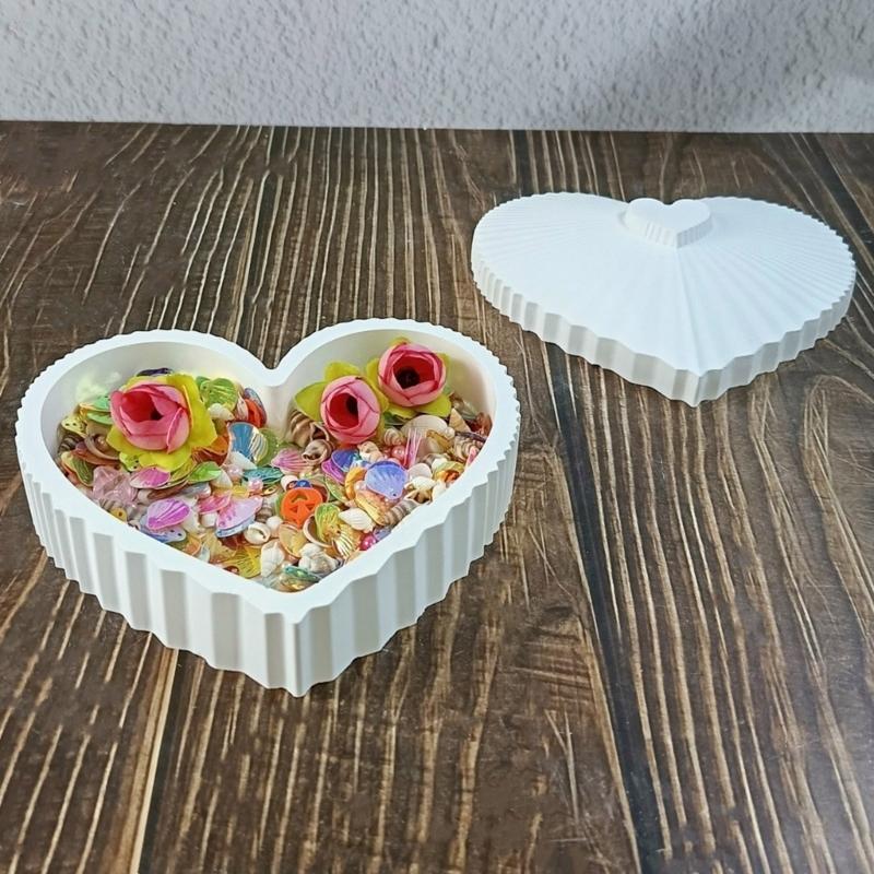 2Pcs Silicone Heart Striped Storage Box Mould Set for Resin Craft Soap Making Decorative Container Projects Supplies