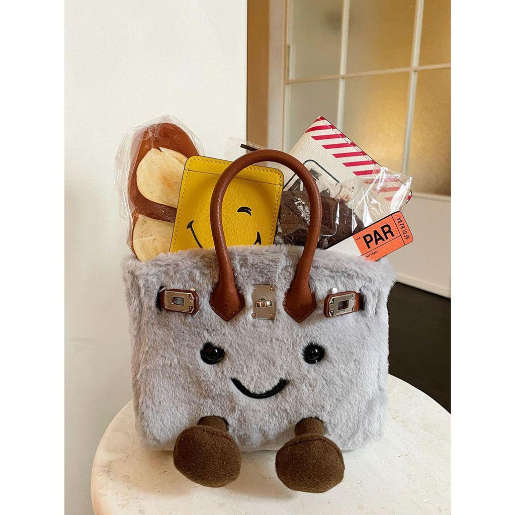 Borsa a tracolla in peluche con sorriso di cartone animato, di grande capacità, per l'uso quotidiano