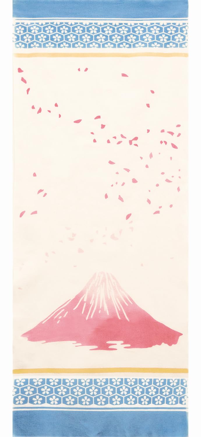 

Prairie Dog Dyed Tenugui Towel with Spring Cherry Blossoms and Fuji by Wabunka Pattern, [TE-507]