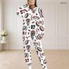 Women Plus Size Sailboat Printed Pocket Round Neck Long Sleeve Top And Long Pants Two Piece Set