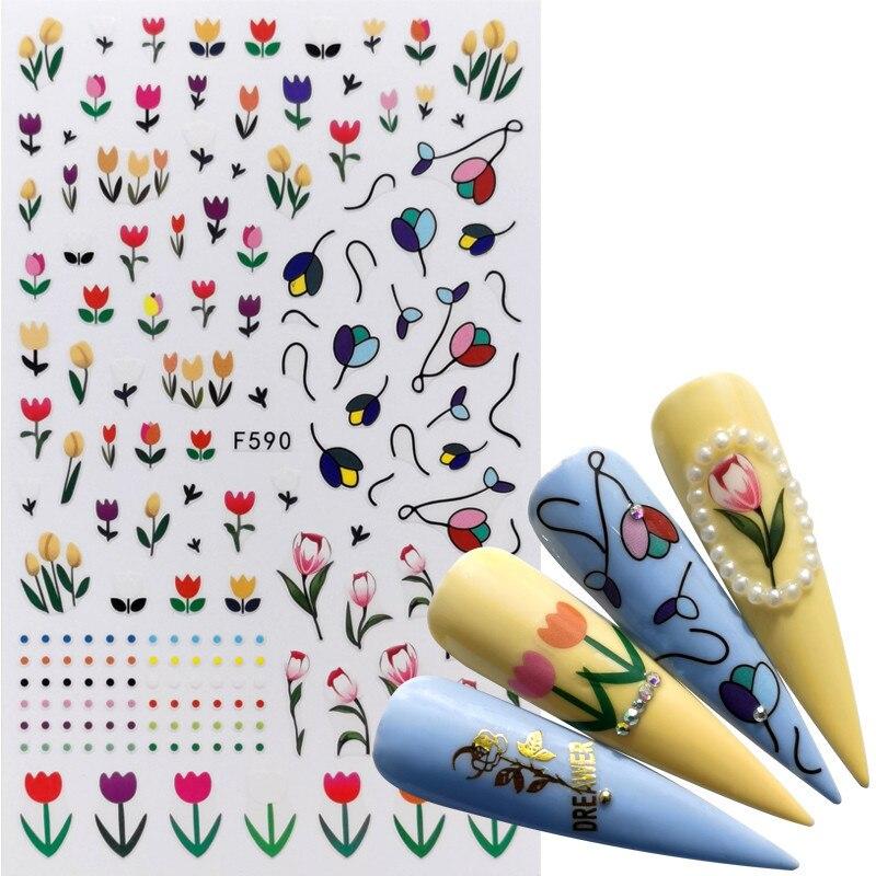 1pc 3D Nail Stickers Spring Summer Natural Flower Leaves Simulation Dried Flower Dragonfly Nail Applique Water Slides Decoration