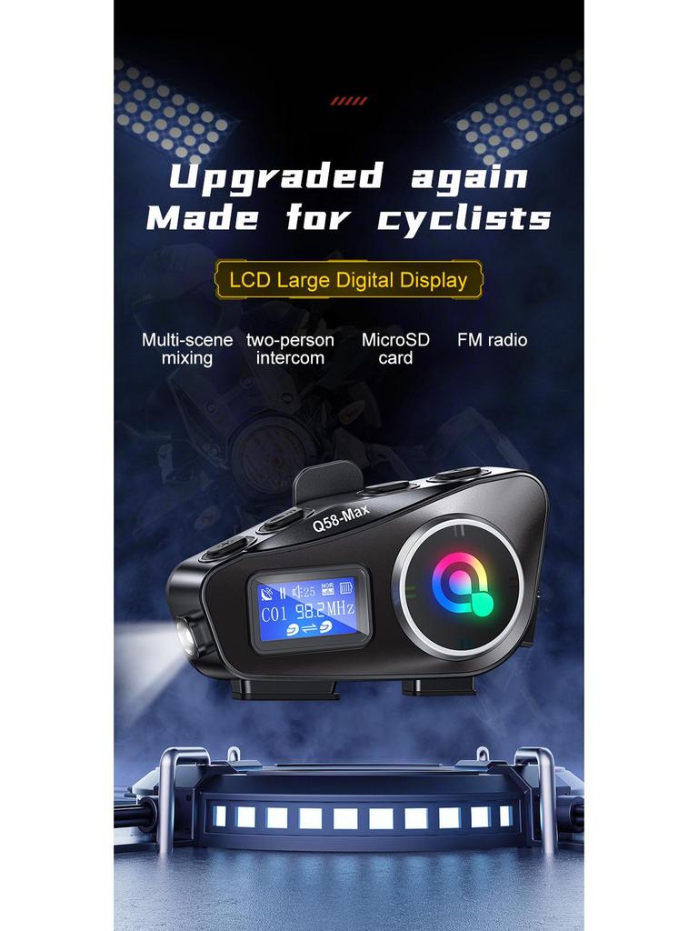 Q58MAX Bluetooth Helmet Headset: Music Sharing, LCD, FM Intercom, MP3 Mixing