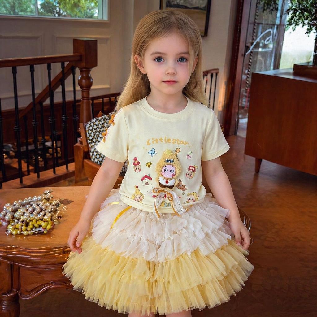 Girls Summer Lightweight Cartoon Short Sleeve T Shirt Cute Princess Top