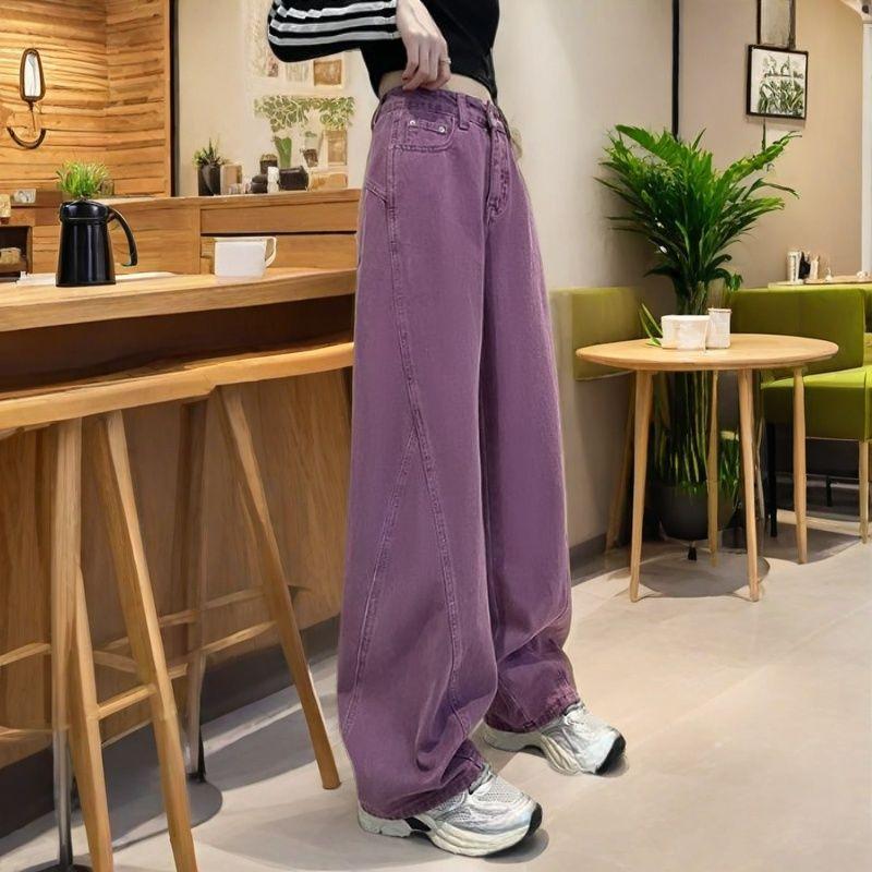

Широкие джинсовые брюки свободного кроя с высокой талией, повседневные брюки на весну и лето XXL фиолетовый
