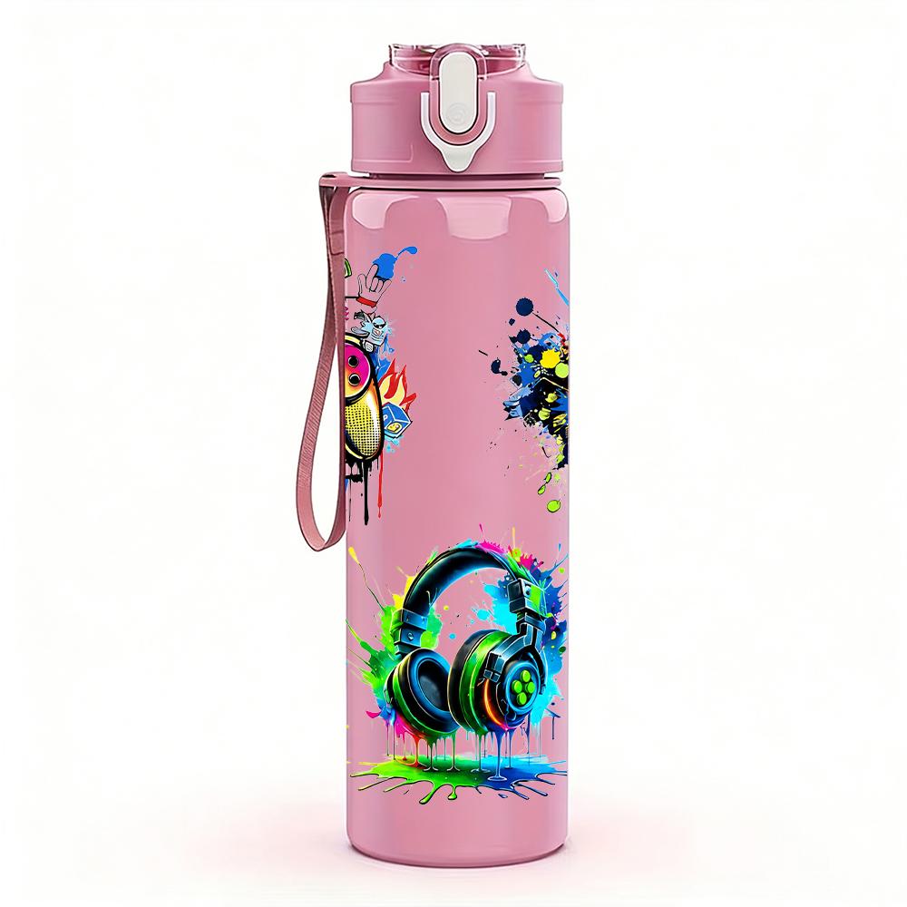 1PC Soccer Headset Splash Combination 750ml Color Plastic Water Bottle Leakproof Flip Straw Lid For Sports Office Home Use