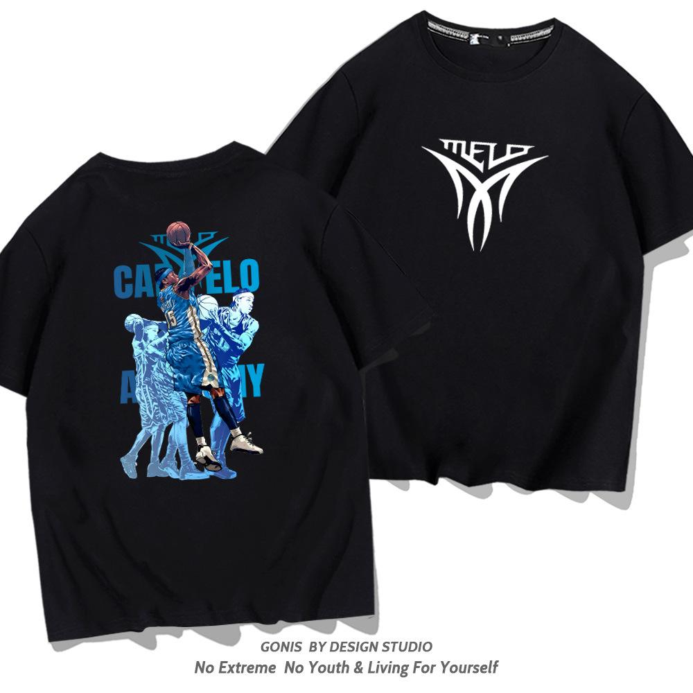 Carmelo Anthony short-sleeved T-shirt men's summer cotton loose half-sleeved trendy cartoon student basketball top