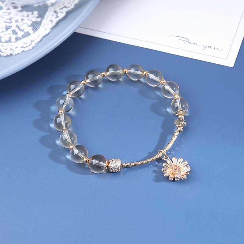 Natural Crystal Citrine Bracelet, Jewelry, Sunflower Pendant Bracelet, Finished Product Work In Progress 13cm-14cm hand circumference