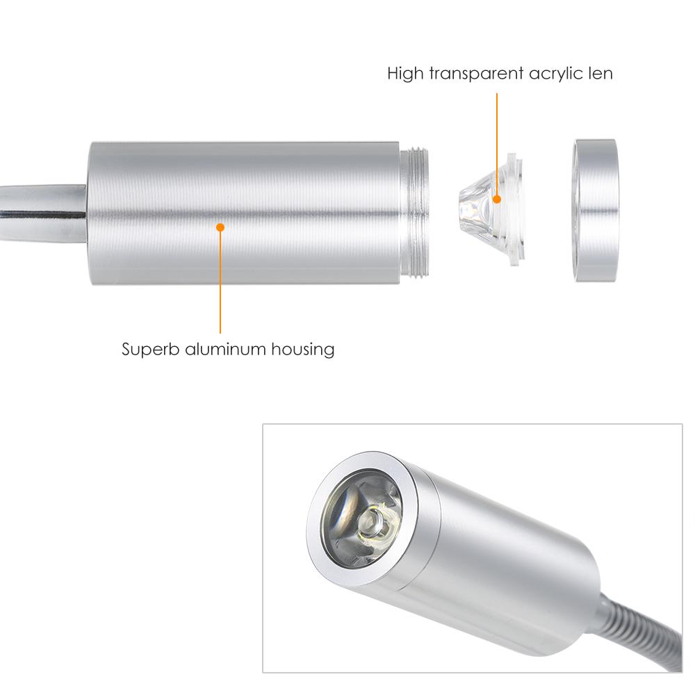 3W LED Wall Light Bedside Lamp Soft Flexible Adjustable Tube With Switch for Reading Bedroom Cafe Shop Dresser