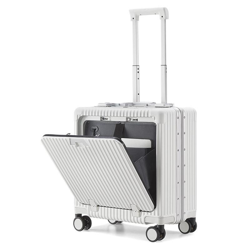 18-Inch Multifunctional Front-Opening Aluminum Frame Suitcase with Charging Capability for Women