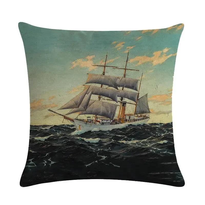 Home Decor Sailing Ships: Vintage Maritime Pillow Covers Pattern Cushion Cover Suitable For Sofa Bedroom Car Pillow Cover