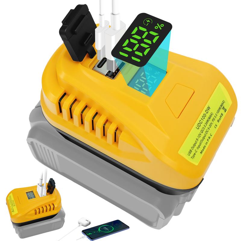 Charger for Dewalt 20V Battery 100W Portable Bidirectional Charger Adapter Power Inverter with Type-C & USB Port (No Battery)