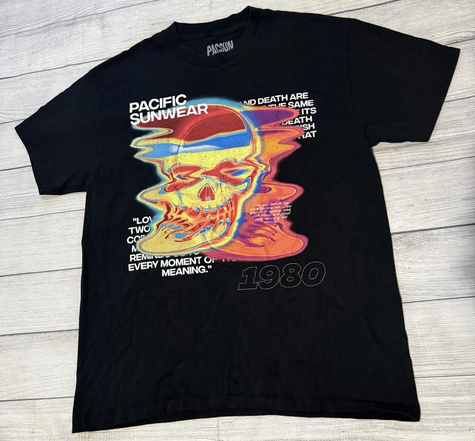 PacSun 1980 Skull Graphic T Shirt Thermal Design Rare Sold Out Size XL Black 4XL