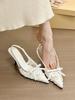 Cold fog yarn! Gentle flower mesh bow high heel sandals women's spring bag head empty sandals