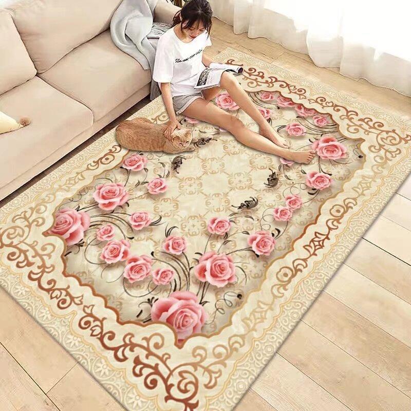 

Розкішний рожевий килим з трояндами для вітальні, побутова прикраса, килим для зони дивана та столика, нековзний килимок, м який килимок для підлоги, килимок для декору спальні 60x90cm