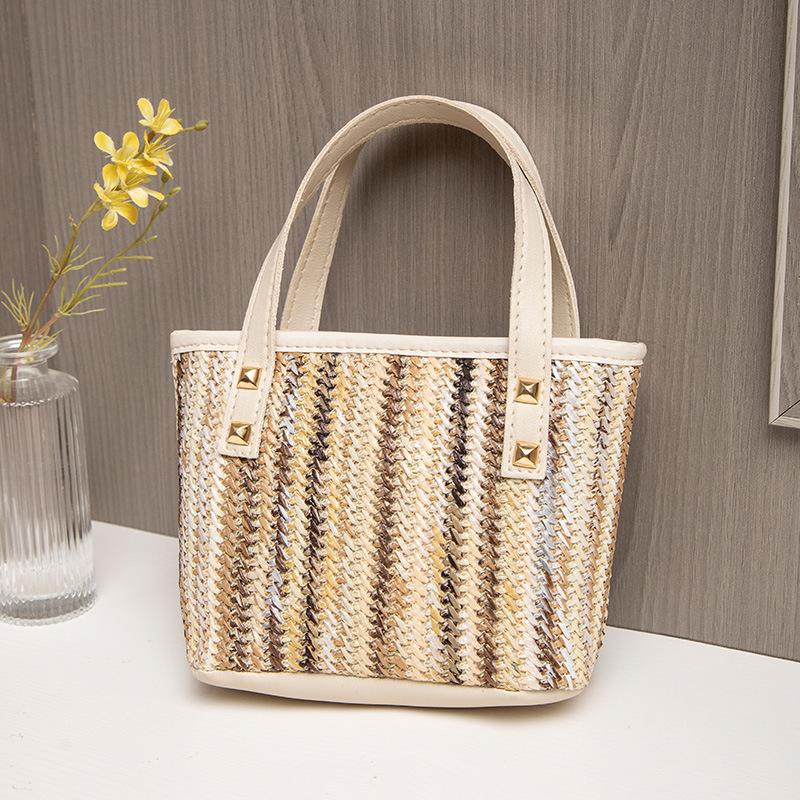 Fresh Pastoral Color Woven Handbag Mini Tote Bag Mobile Phone Bag Fashionable Versatile Shoulder Messenger Bag