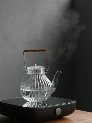 IwaiLoft Handgefertigte Hitzebeständige Glas-Teekanne mit Sieb, Glas- und Kupfergriff, Hüpfendes Design, Perfekt für Früchtetee, Losen Tee, Blume