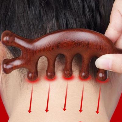 Massage-Haarkamm mit rundem Kopf und fünf Zähnen aus Holz, griffloser Punkt-Akupunktur-Massagekamm mit breiten Zähnen, Meridiankopf, Sandelholz-Massagekämme