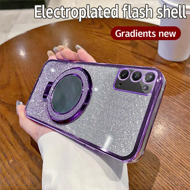 Luxury Plating Glitter Magnetic Mirror Girl's Summer Phone Case For Samsung Galaxy M02 M12 M14 M22 M23 Silicone Shockproof Cover