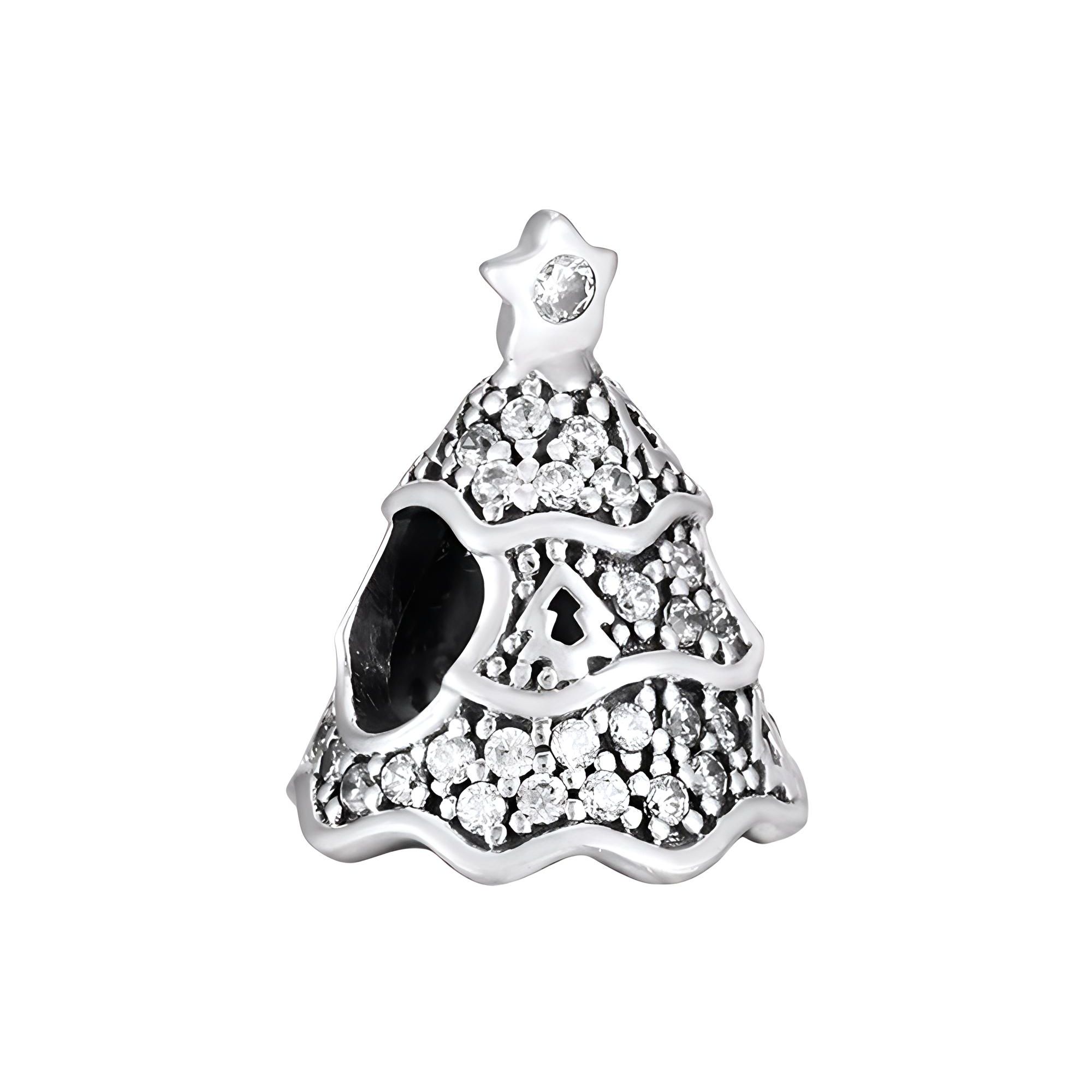 Pandora Christmas 925 Silver Shining Christmas Tree Charm Men Charm 791765CZ Silver,F