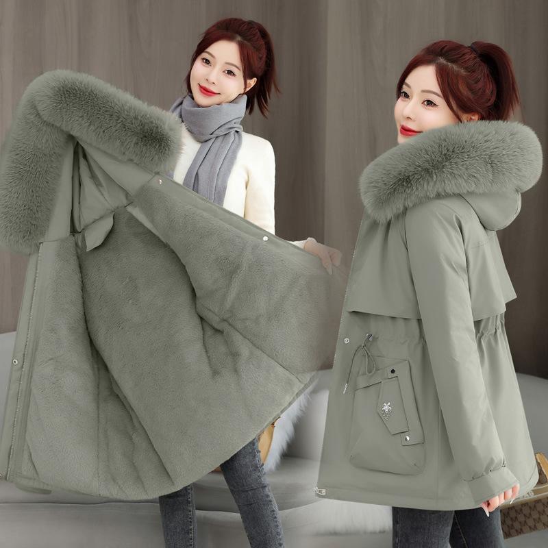 Women's new fur collar hooded short cold lightweight thickened padded fluffy warm loose high quality fabrics casual sports cotton jacket pie overcoat