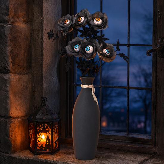 Spooky Branch Decoration Halloween Eyeball Flower Stem, Artificial Rose Floral Pick with Eyeball, Party Decorations Gothic Black Branches for