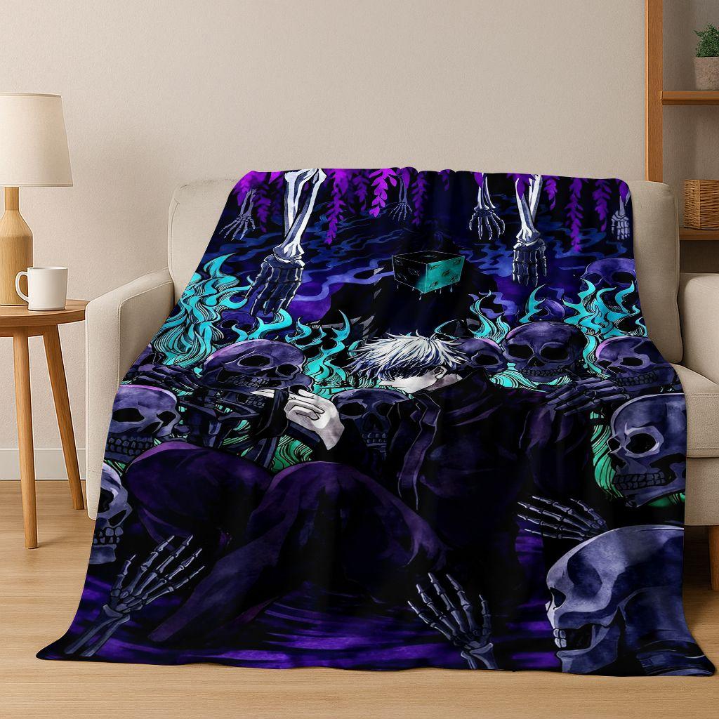 Anime Jujutsu Kaisen Yuji Satoru Kreskówkowy Koc Flanelowy, Przytulny Miękki Koc Rzutowy do Domu Sypialni Łóżka Kanapy Pokrowiec Piknikowy Prezent Dziecko