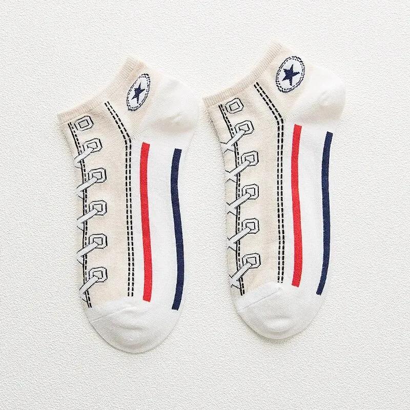 5 Pairs Personality Trendy Socks Students Short Socks Shallow Mouth Low Cut Short Tube Cotton Socks Thin Non-slip Boat Socks