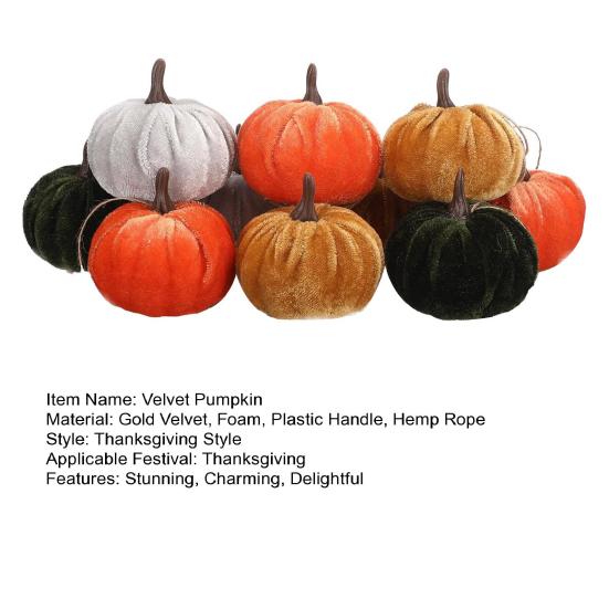16 Pcs Artificial Velvet Pumpkins Small Foam Faux Flocked Pumpkin Tabletop Centerpiece for Fall Thanksgiving Halloween Harvest Home Table Decor